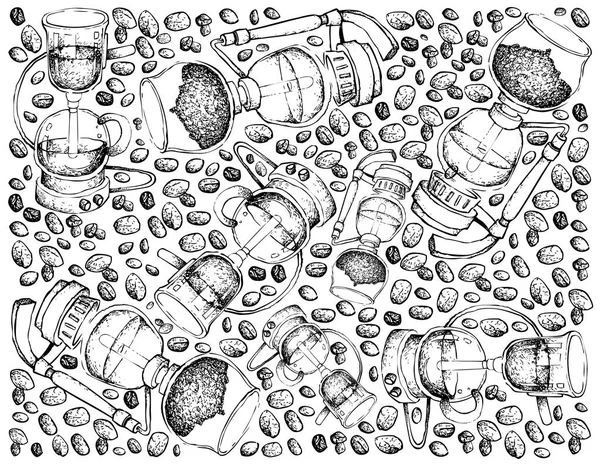 Illustratie Wallpaper Achtergrond Voor Hand Getrokken Schets Van Vacuüm Koffiezetapparaat — Stockvector