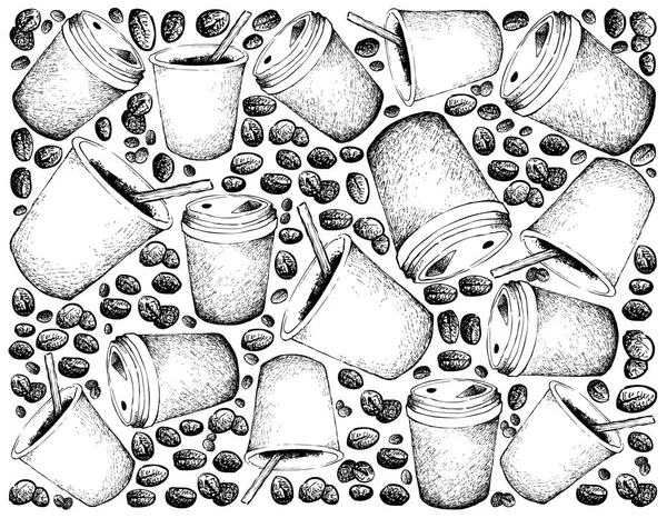 Tempo Caffè Illustrazione Sfondo Carta Parati Disegno Mano Schizzo Caffè — Vettoriale Stock