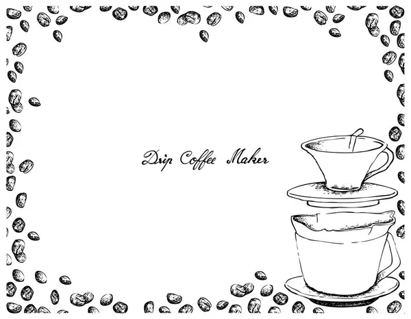 Illustration Hand Drawn Sketch Coffee Beans Drip Coffeemaker Isolated White — Stock Vector