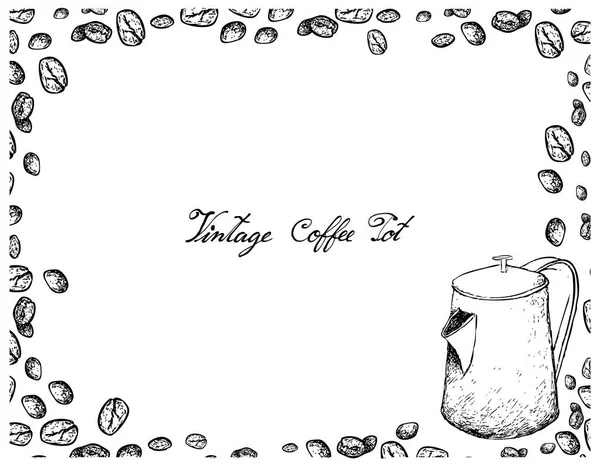 Illustration Esquisse Dessinée Main Grains Café Avec Pot Métal Vintage — Image vectorielle