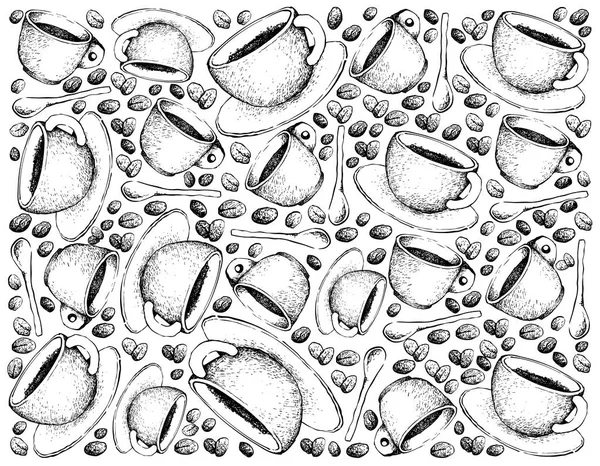 Obrázek Tapety Pozadí Ručně Kreslené Skici Šálků Kávy Pražené Kávové — Stockový vektor