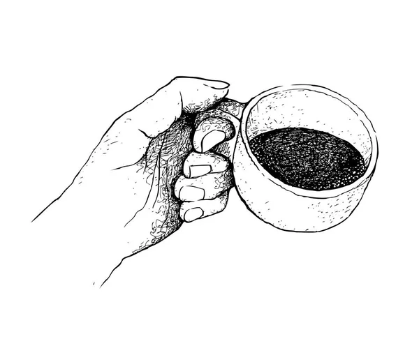 Kaffeezeit Illustration Handgezeichnete Skizze Der Hand Hält Eine Tasse Kaffee — Stockvektor