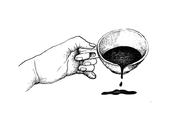Temps Café Illustration Croquis Dessiné Main Main Tenant Une Tasse — Image vectorielle