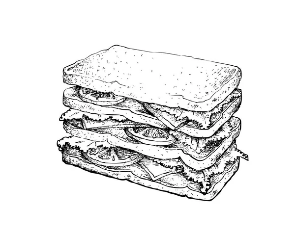 Ilustração Mão Desenhado Esboço Delicioso Caseiro Fresco Sanduíche Com Bacon — Vetor de Stock