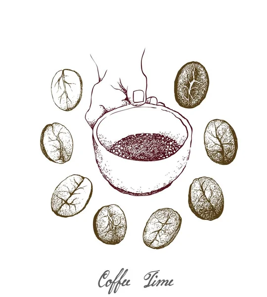 Temps Café Illustration Croquis Dessiné Main Main Tenant Une Tasse — Image vectorielle