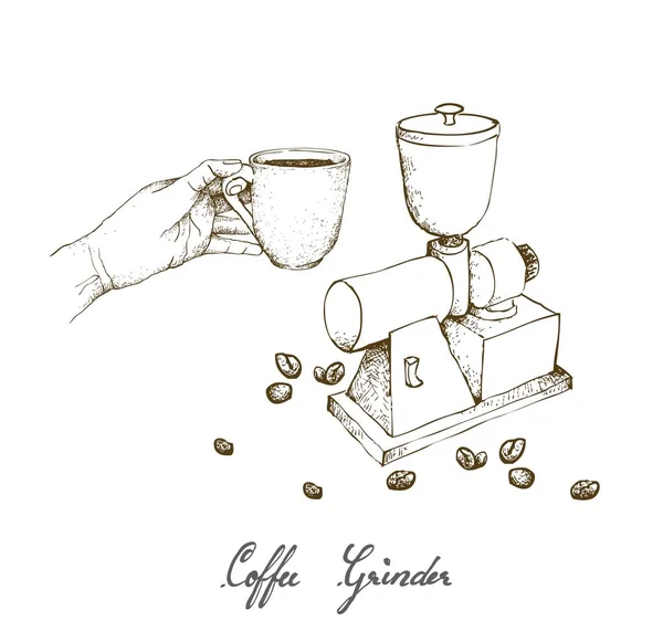 Illustration Esquisse Dessinée Main Main Tenant Une Prise Vue Espresso — Image vectorielle