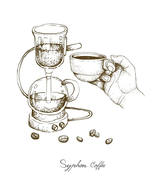 Illustration Handritad Skiss Vakuum Kaffebryggare Eller Sifon Kaffebryggare Isolerat Vit — Stock vektor