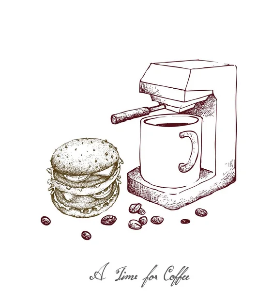 Temps Pour Café Illustration Croquis Dessiné Main Une Tasse Café — Image vectorielle