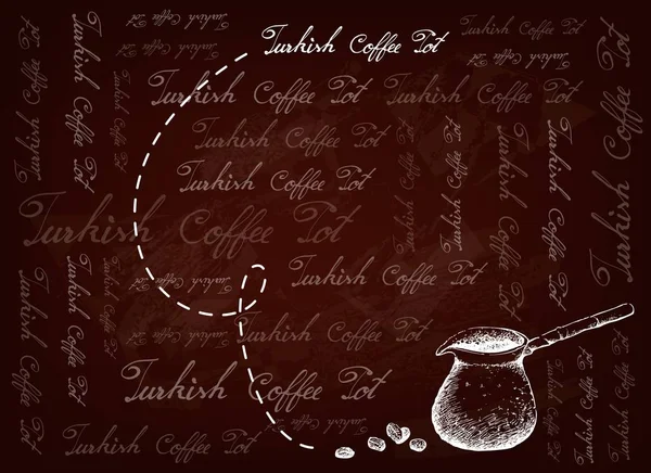 Hand getekende achtergrond van traditionele Turkse koffiepot — Stockvector