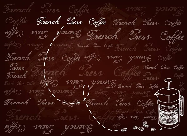 Kahve Çekirdekleri ile Fransız Basın El Çizilmiş Arka Plan — Stok Vektör