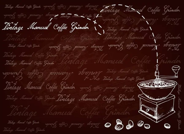 Hand Drawn Background of Vintage Manual Coffee Grinder — Stock Vector