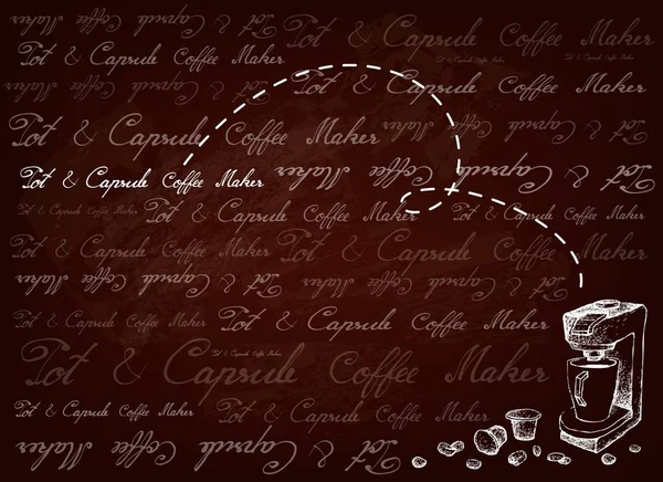 Kapsüllü Espresso Kahve Makinesinin Elle Çizilmiş Arka Planı — Stok Vektör