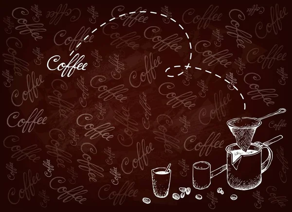 Handritad bakgrund av kinesisk Kaffeutrustning — Stock vektor