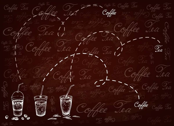 Fond dessiné à la main de café glacé et de thé — Image vectorielle