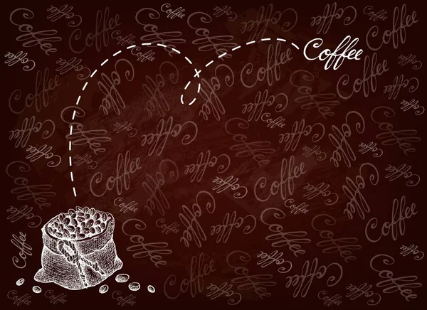 Handritad bakgrund av kaffebönor i en säck — Stock vektor
