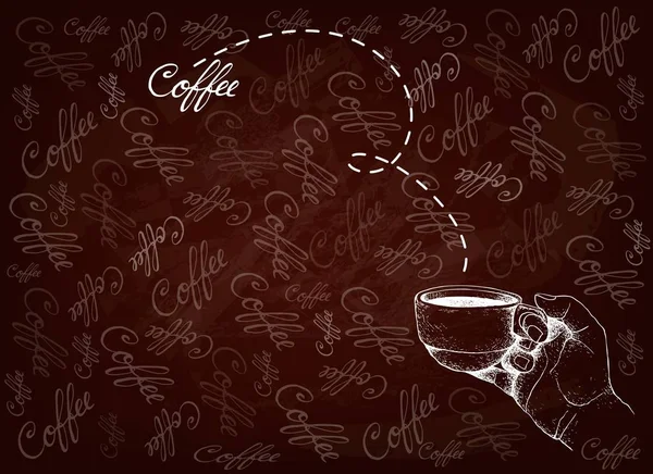 Fondo dibujado a mano de la mano sosteniendo una taza de café caliente — Archivo Imágenes Vectoriales