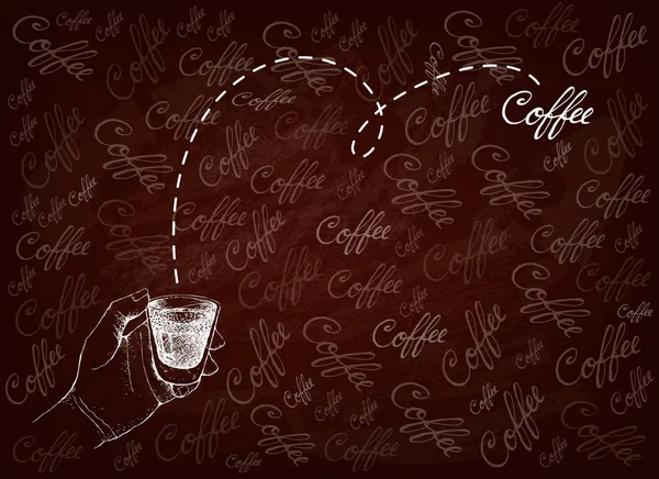 Bir Kahve İğnesi Tutan Elle Çizilmiş Kişi — Stok Vektör