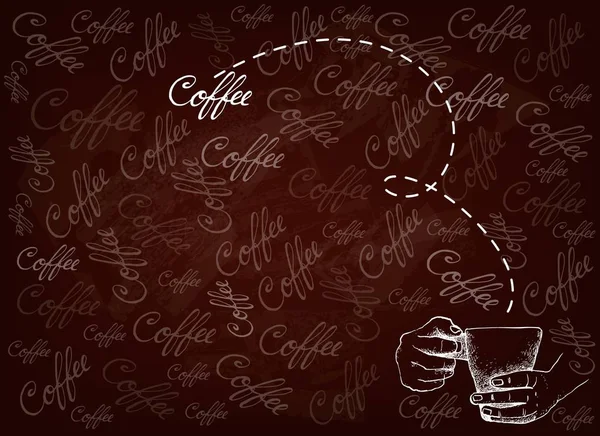 Mão desenhada fundo de mão segurando uma xícara de café quente — Vetor de Stock