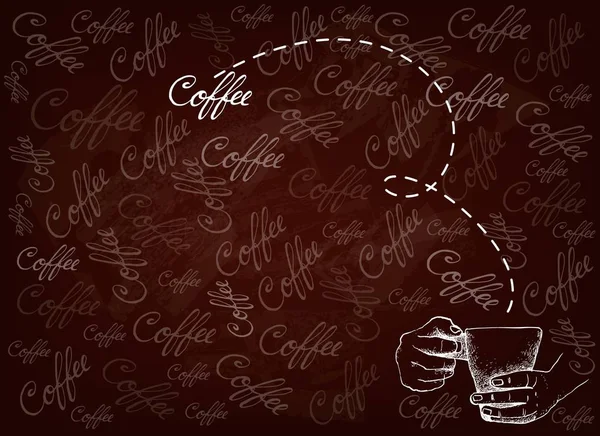 Fondo dibujado a mano de la mano sosteniendo una taza de café caliente — Vector de stock