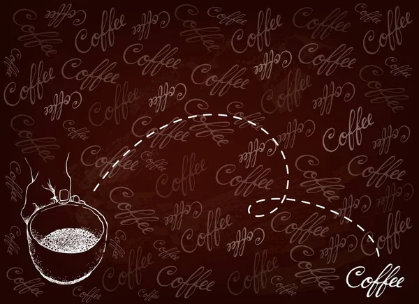 Hand getekende achtergrond van hand houden van een kopje hete koffie — Stockvector