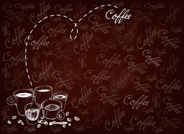 Handritad bakgrund av olika varm kaffe — Stock vektor