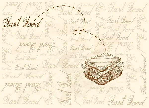 新鲜自制三明治的手绘背景 — 图库矢量图片