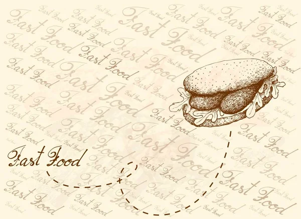 Fundo desenhado à mão de delicioso sanduíche de salsicha —  Vetores de Stock