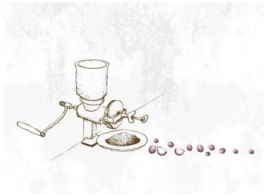 Fasulye ile Manuel Kahve Öğütücü El Çizilmiş