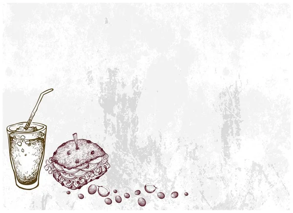 Ручной рисунок из свиного бургера и холодного кофе — стоковый вектор