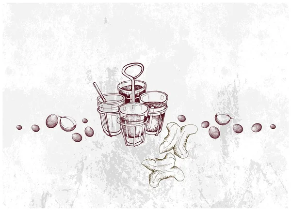 手绘中国咖啡和茶与炸面棒 — 图库矢量图片