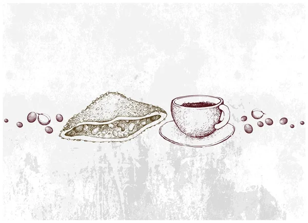 Ręcznie rysowane gorącej kawy z chrupiącą kanapkę — Wektor stockowy