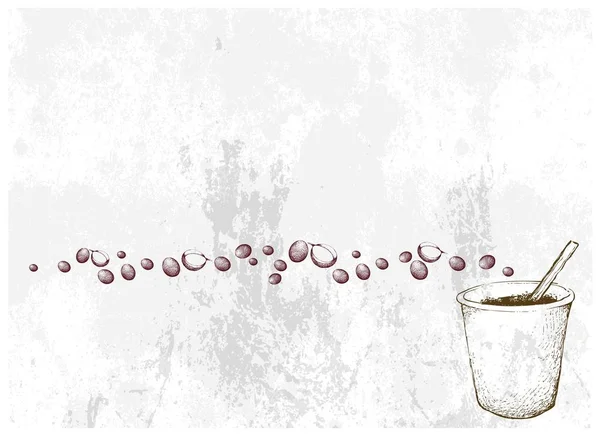 Dessiné à la main de tasse de café jetable avec des haricots rôtis — Image vectorielle