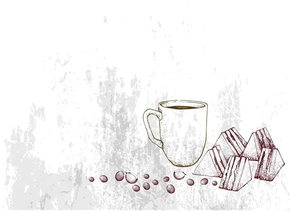 Dibujado a mano de la taza de café con Club Sandwich — Archivo Imágenes Vectoriales
