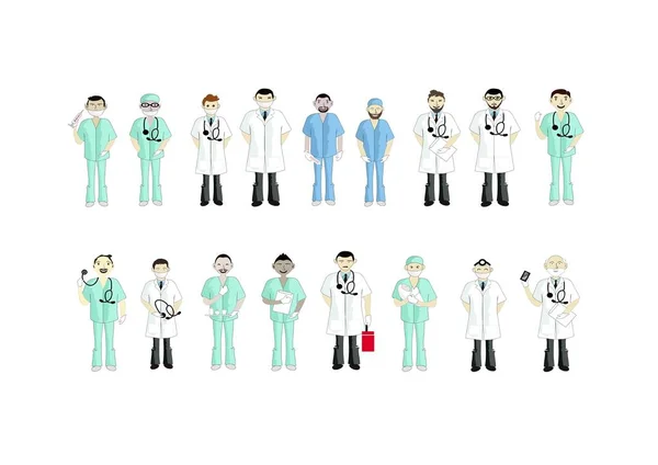 Set of Various Male Doctors on White Background — Stock Vector