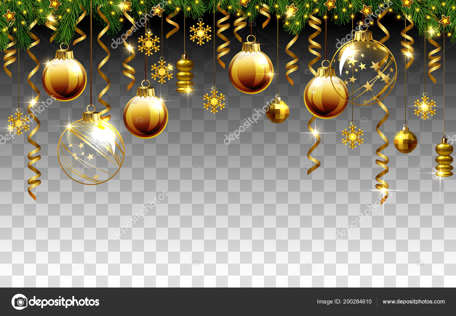 Glass Christmas Evening Balls Transparent Background New Year Gold  Decorations Stock Vector by ©antart 200284610