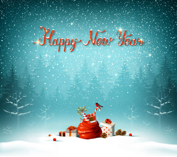 С Новым годом каллиграфическое красное вдохновение. Буэ лес на фоне праздника
.