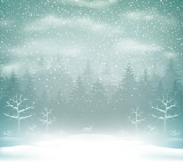 冬の森林景観の降雪 — ストックベクタ