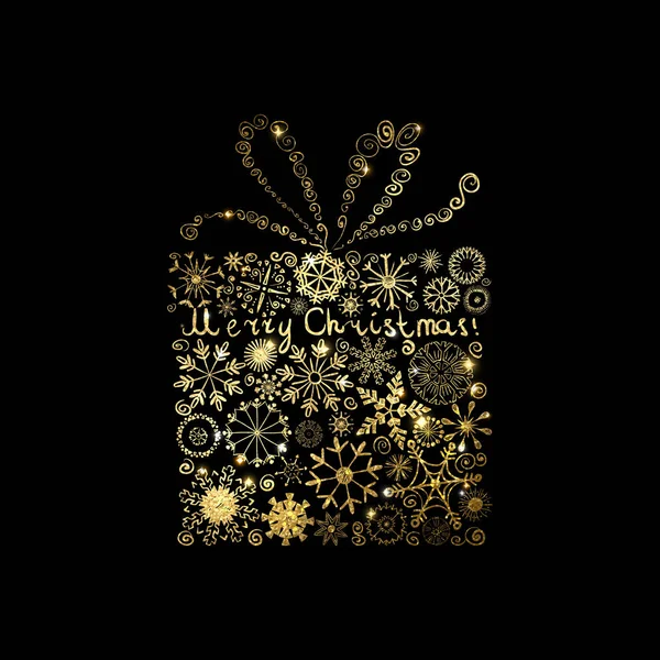 Carte Nouvel Avec Boîte Cadeau Dorée Sur Noir — Image vectorielle