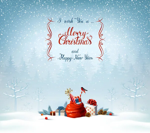 Merry Christmas Happy New Year Calligraphy Inscription Festive Symbols Holiday — Stock Vector