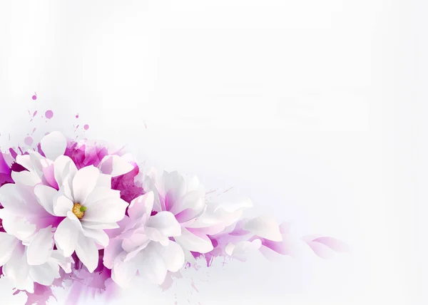 白い美しいモクレン 水彩画の背景に描かれている春のエレガントな花のイラスト — ストックベクタ