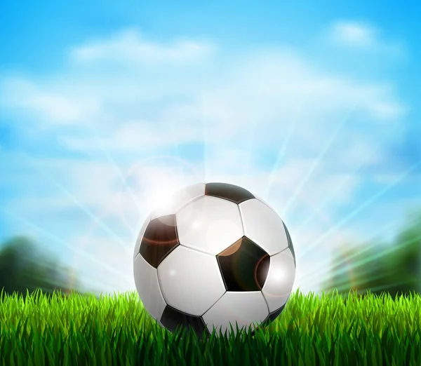 Balle Football Blanche Noire Sur Clairière Verte Avec Herbe Arrière — Image vectorielle