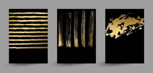 Conjunto Pancartas Con Textura Oro Decoración Abstracta Formada Por Manchas — Vector de stock