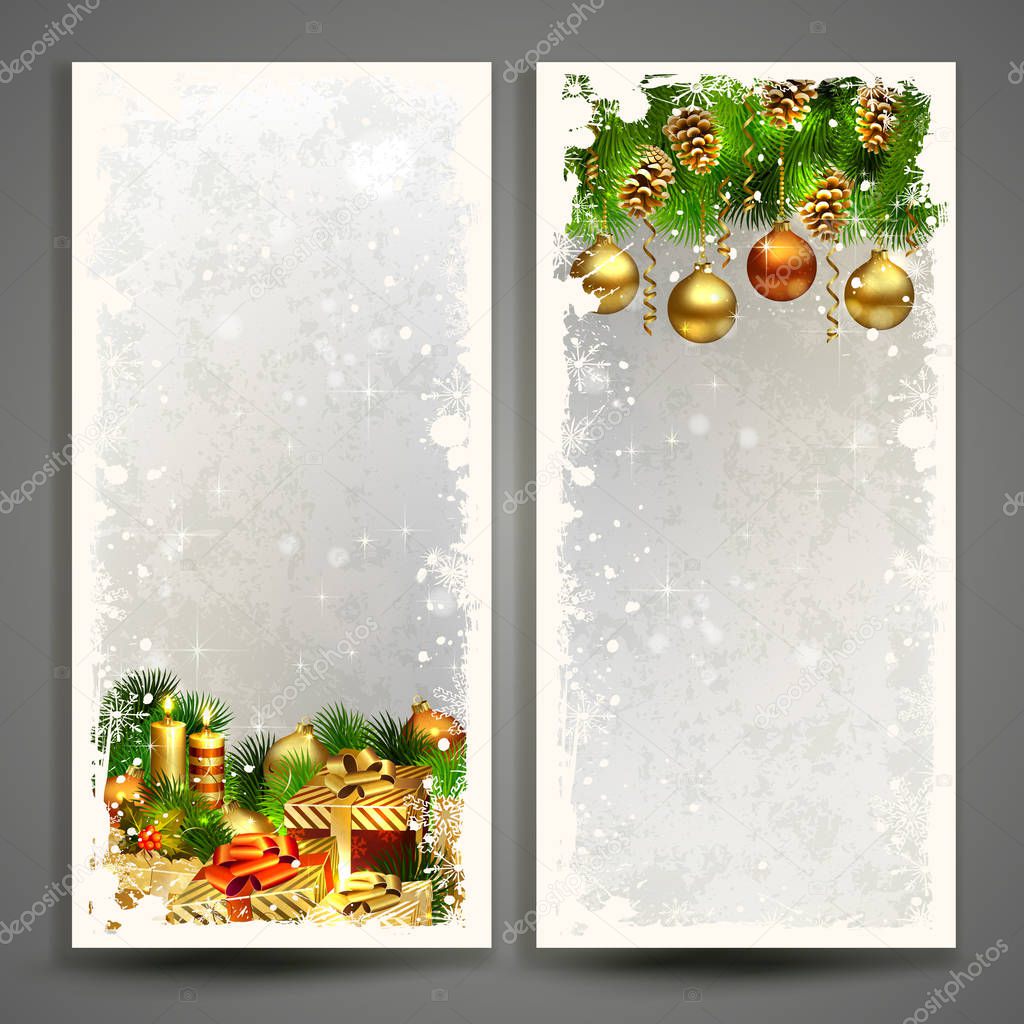 Set of two new year greeting cards with fir tree branches