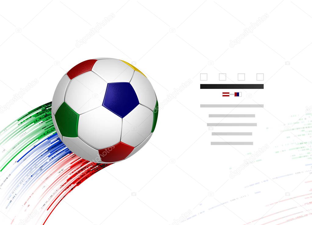 White and blue, red, green soccer football with geometric abstract sport design elements on the white background.