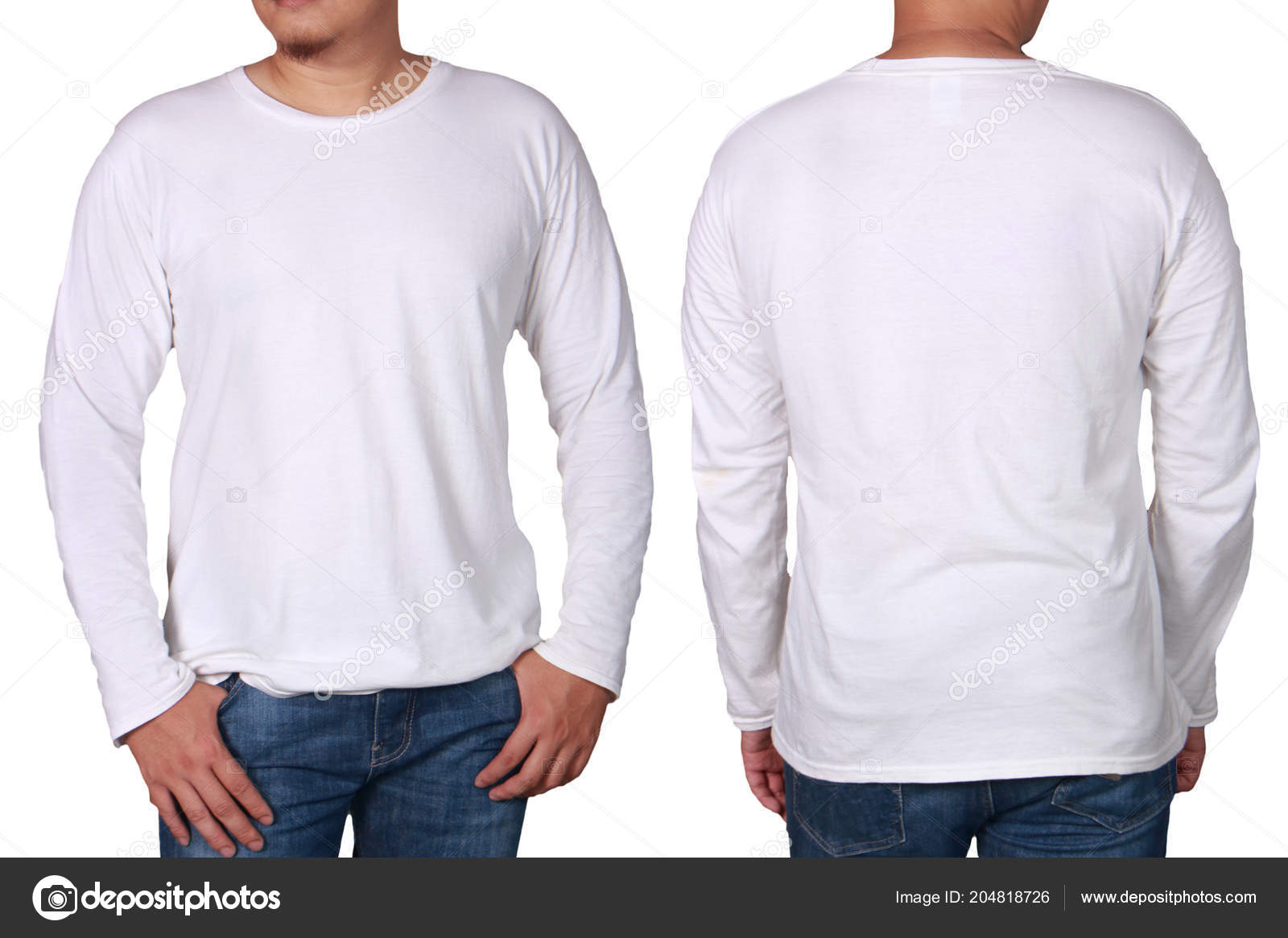 Download Long sleeve t shirt mockup | White Long Sleeved Shirt Mock Front Back View Isolated Male — Stock ...