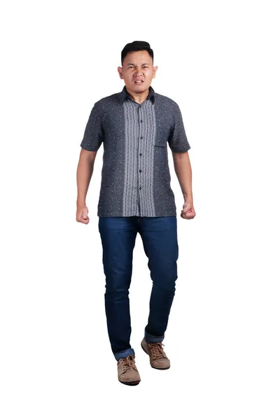 Unga Asiatiska Man Klädd Blå Jeans Och Batik Tröja Arg — Stockfoto