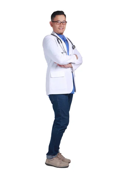 Confident Smiling Male Asian Doctor Posing Looking Camera Arms Crossed — Stock Photo, Image