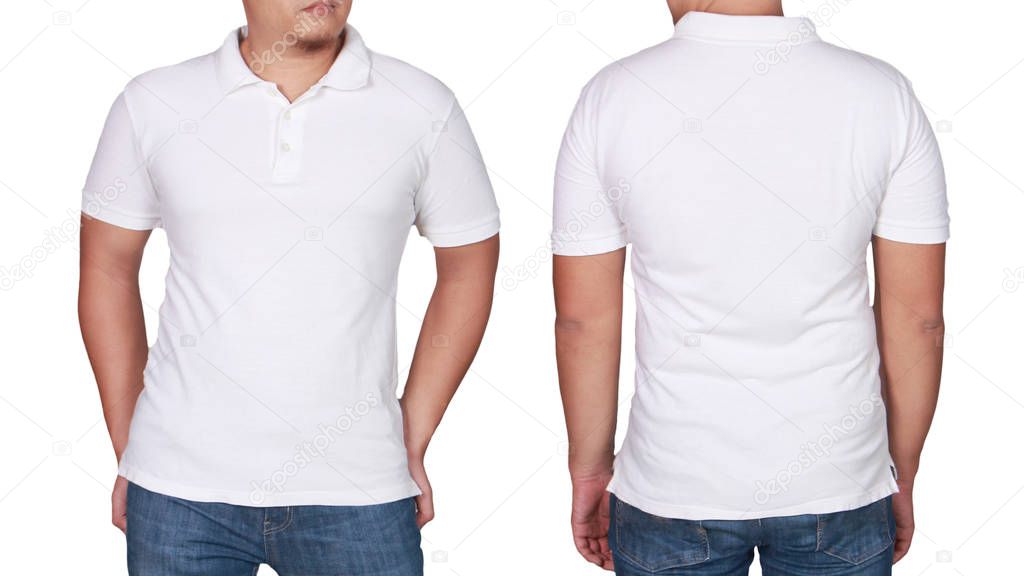 White Polo Shirt Mock Front Back View Isolated Male Model ...