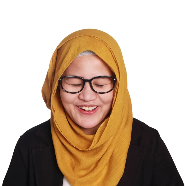 Fiatal Ázsiai Muszlim Üzletasszony Szemüveg Smilling Kifejezés Elszigetelt Fehér Közelkép — Stock Fotó