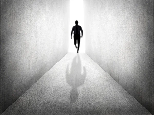 Hope Business Concept Man Savior Walking Coming Bright Light Dark — Stock Photo, Image